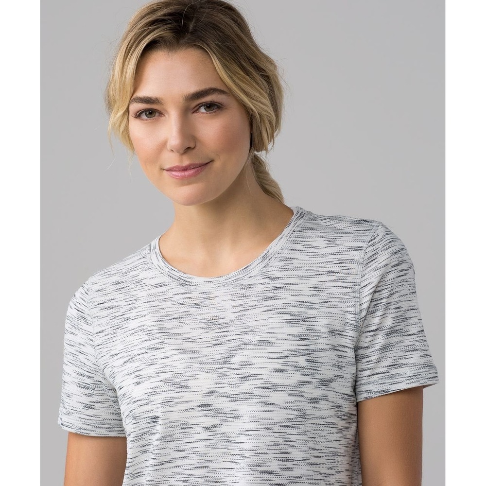Lululemon S/S Long Distance Top 10 White Black Space Dye Athletic Yoga Shirt - Picture 7 of 7
